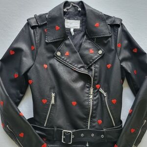 BCBGeneration Heart Hearts Faux Leather Belted Motorcycle Jacket NWT